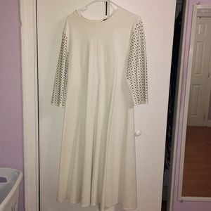 White long sleeve dress beaded sleeves